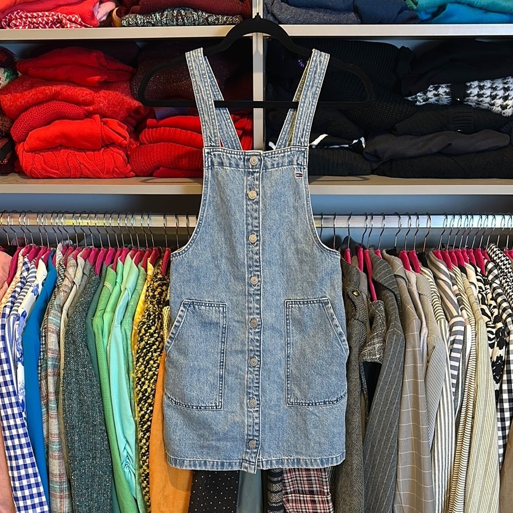 Tommy Hilfiger Jeans blue denim 2 pocket overall dress size XXS NWT